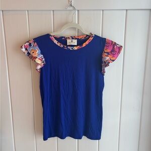 Brookstone Blue Top with Floral Accents